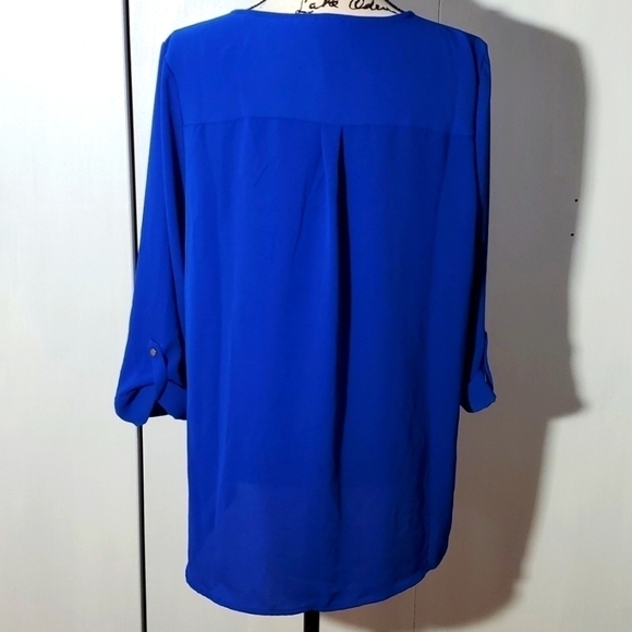 Cathy- Womens Royal blue Top Gold zipper front Pockets Roll tab sleeves Sz.XL - Picture 3 of 5